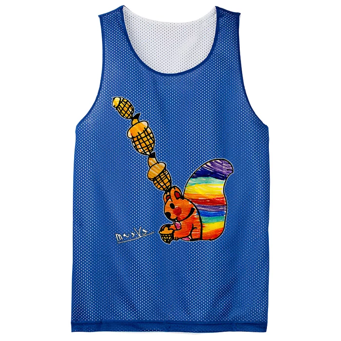 Rainbow Squirrel Drawing Mesh Reversible Basketball Jersey Tank