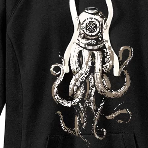 Retro SCUBA Diver Weird Octopus Design, Octopus Helmet Women's Fleece Hoodie