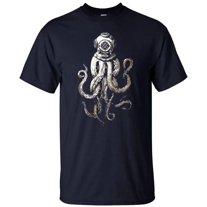 Retro SCUBA Diver Weird Octopus Design, Octopus Helmet Tall T-Shirt