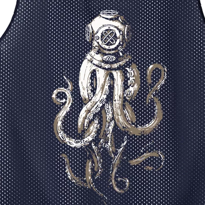 Retro SCUBA Diver Weird Octopus Design, Octopus Helmet Mesh Reversible Basketball Jersey Tank