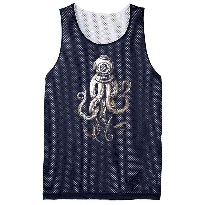 Retro SCUBA Diver Weird Octopus Design, Octopus Helmet Mesh Reversible Basketball Jersey Tank