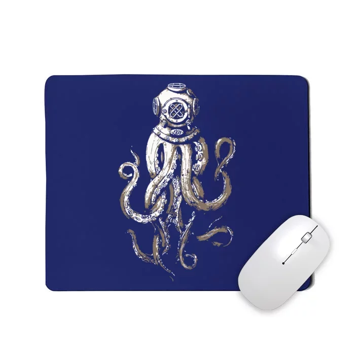 Retro SCUBA Diver Weird Octopus Design, Octopus Helmet Mousepad