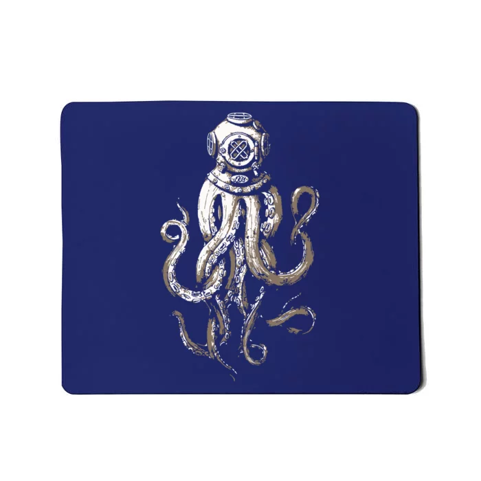 Retro SCUBA Diver Weird Octopus Design, Octopus Helmet Mousepad