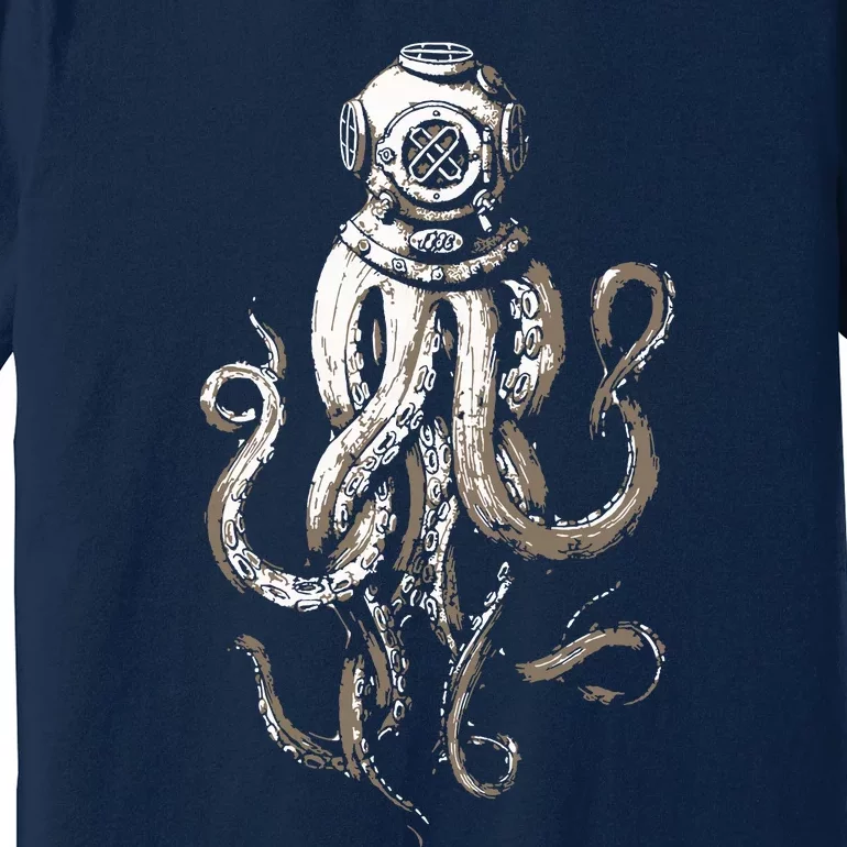 Retro SCUBA Diver Weird Octopus Design, Octopus Helmet Premium T-Shirt