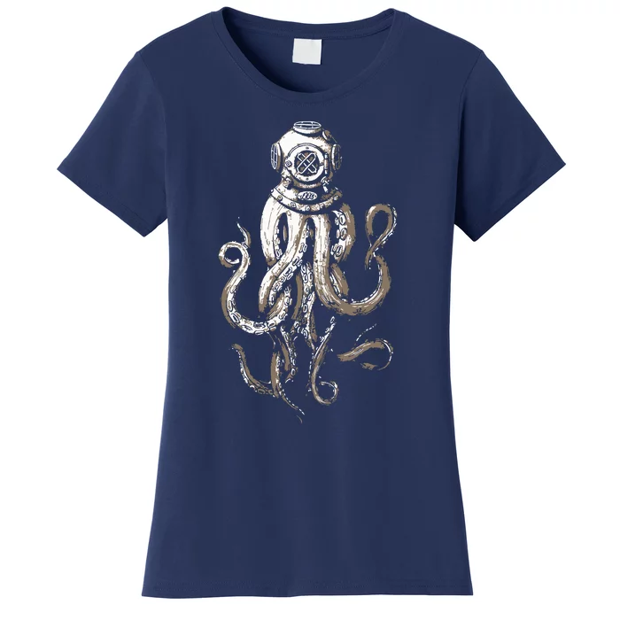 Retro SCUBA Diver Weird Octopus Design, Octopus Helmet Women's T-Shirt