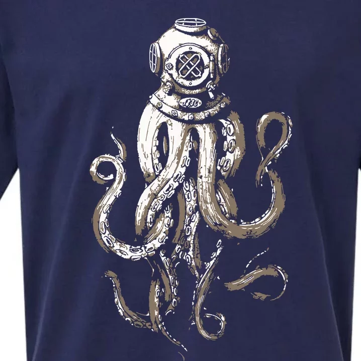 Retro SCUBA Diver Weird Octopus Design, Octopus Helmet Sueded Cloud Jersey T-Shirt