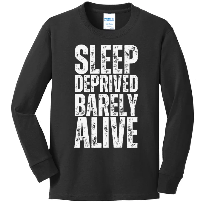 Retro Sleep Deprived Barely Alive Funny Halloween Kids Long Sleeve Shirt