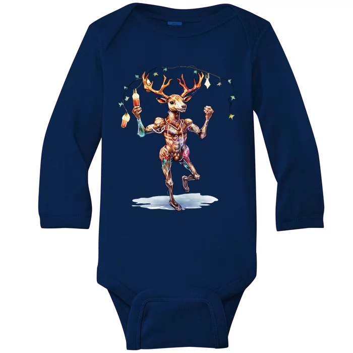 Reindeer Skeleton Dancing Merry Christmas Vintage Xmas Cool Gift Baby Long Sleeve Bodysuit