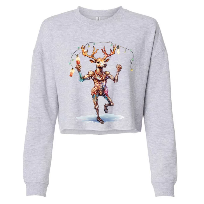 Reindeer Skeleton Dancing Merry Christmas Vintage Xmas Cool Gift Cropped Pullover Crew