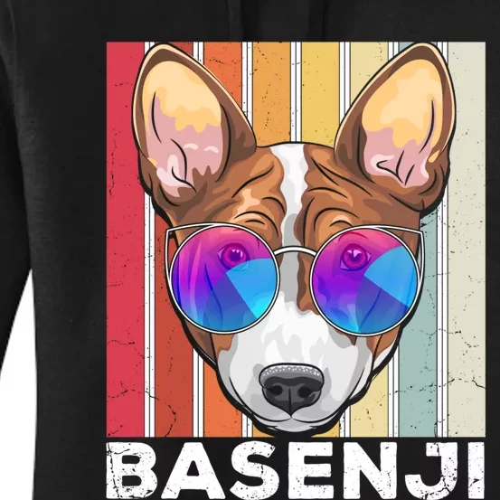 Retro Style Dog Lover Apparel Basenji With Sunglasses Gift Women's Pullover Hoodie