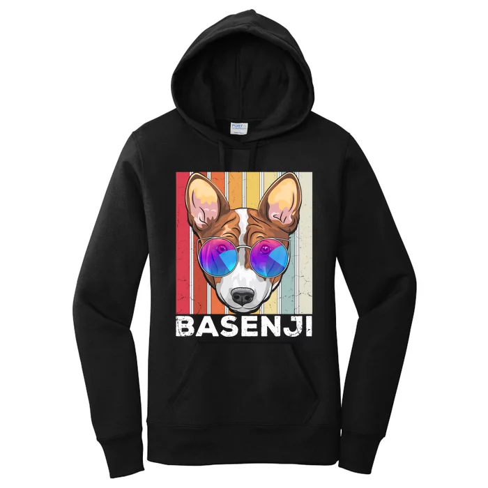 Retro Style Dog Lover Apparel Basenji With Sunglasses Gift Women's Pullover Hoodie