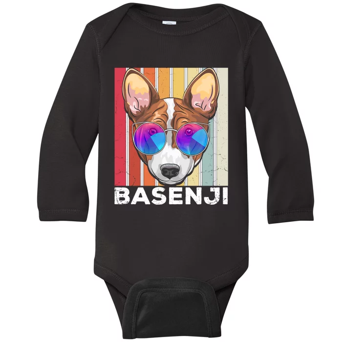 Retro Style Dog Lover Apparel Basenji With Sunglasses Gift Baby Long Sleeve Bodysuit