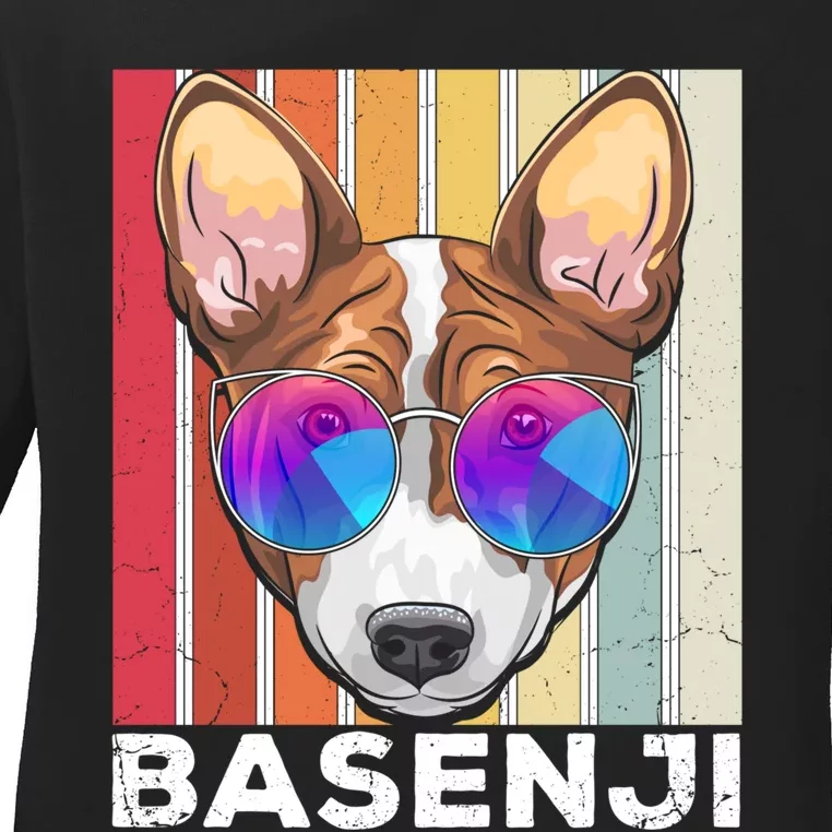 Retro Style Dog Lover Apparel Basenji With Sunglasses Gift Ladies Long Sleeve Shirt