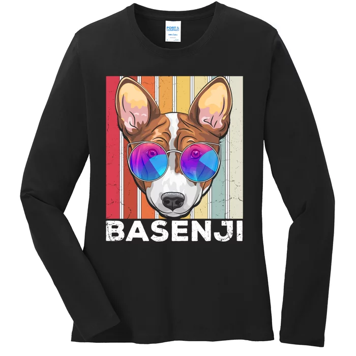 Retro Style Dog Lover Apparel Basenji With Sunglasses Gift Ladies Long Sleeve Shirt