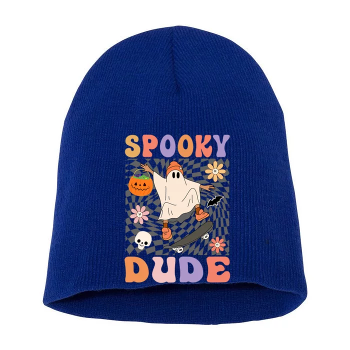 Retro Spooky Dude Ghost Skateboard JackOLantern Halloween Funny Gift Short Acrylic Beanie