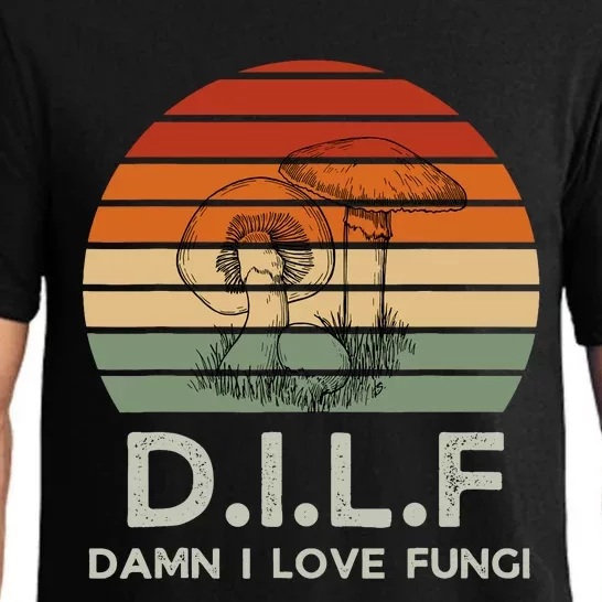 Retro Sun Dilf Damn I Love Fungi Mushrooms Mushroom Lover Pajama Set