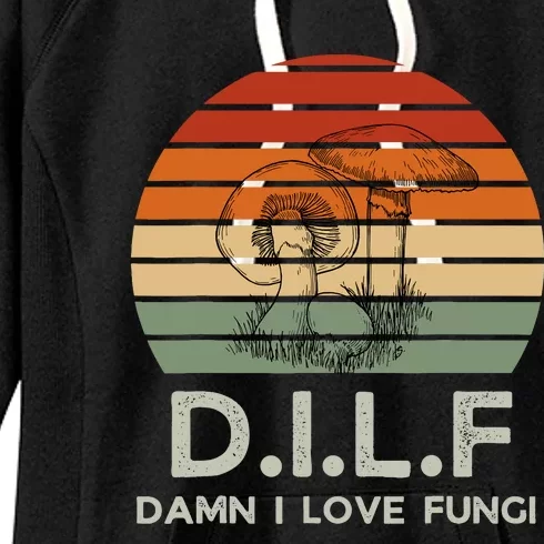 Retro Sun Dilf Damn I Love Fungi Mushrooms Mushroom Lover Women's Fleece Hoodie