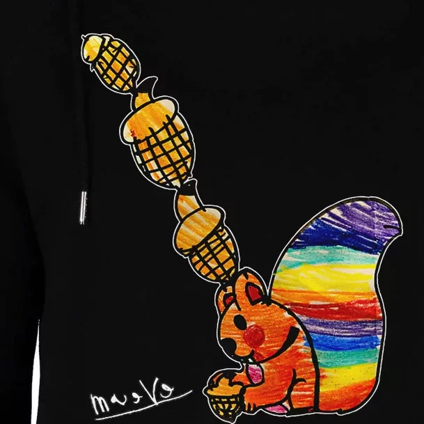 Rainbow Squirrel Drawing Womens Funnel Neck Pullover Hood