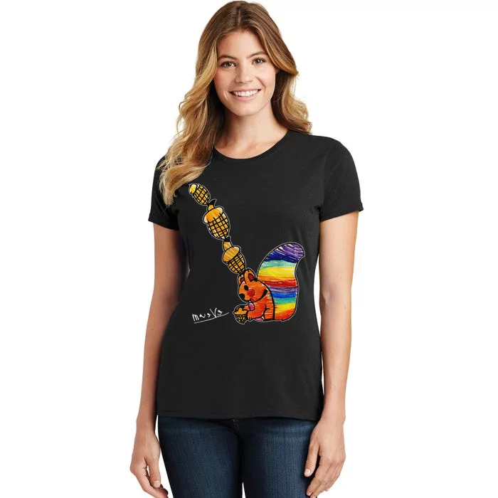 Rainbow Squirrel Drawing Women's T-Shirt