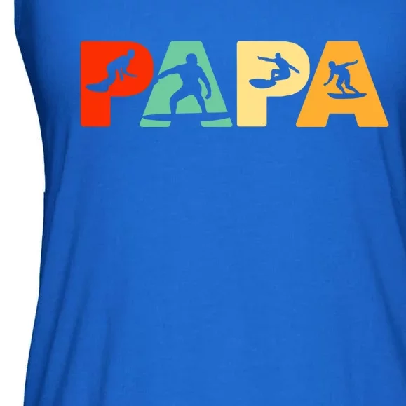 Retro Surf Dad Funny Papa Surfing Fathers Day Gift Ladies Essential Flowy Tank