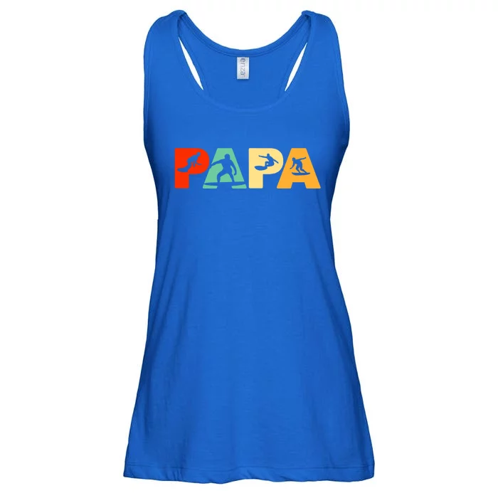 Retro Surf Dad Funny Papa Surfing Fathers Day Gift Ladies Essential Flowy Tank