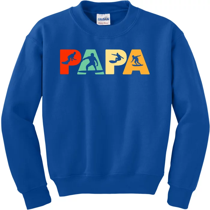 Retro Surf Dad Funny Papa Surfing Fathers Day Gift Kids Sweatshirt