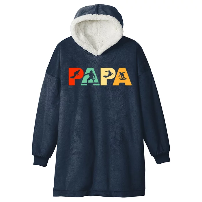 Retro Surf Dad Funny Papa Surfing Fathers Day Gift Hooded Wearable Blanket