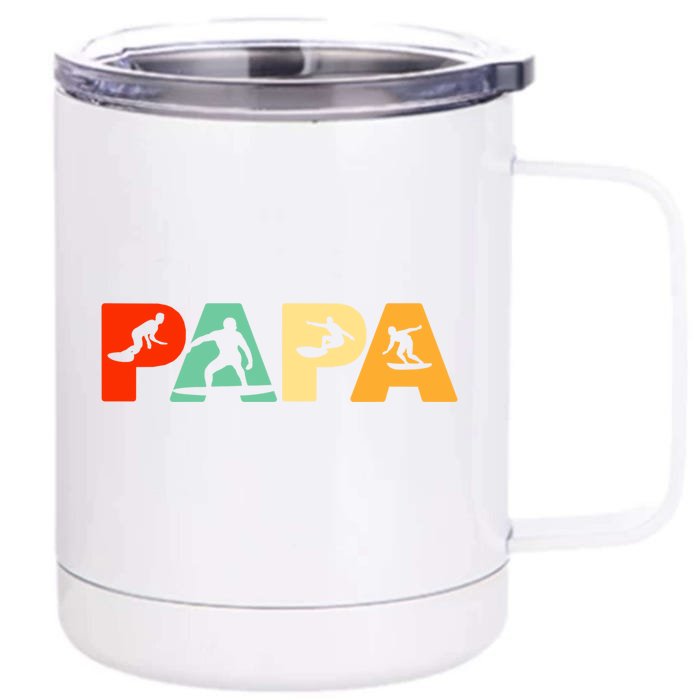 Retro Surf Dad Funny Papa Surfing Fathers Day Gift Front & Back 12oz Stainless Steel Tumbler Cup