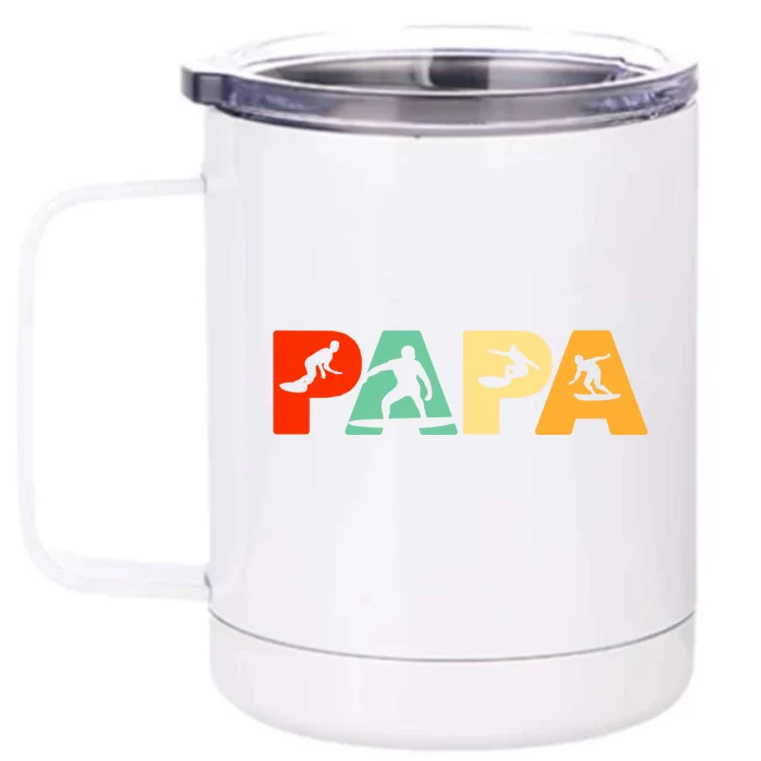 Retro Surf Dad Funny Papa Surfing Fathers Day Gift Front & Back 12oz Stainless Steel Tumbler Cup