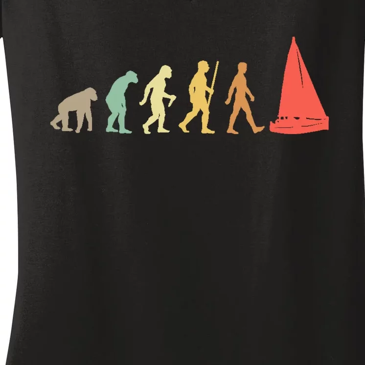 Retro Sailing Evolution Gift For Sailors And Skippers Women's V-Neck T-Shirt