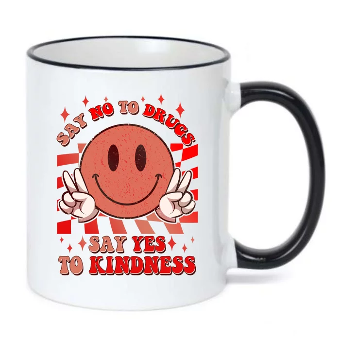 Retro Smiley Emoji Say No To Drugs Say Yes To Kindness Substance Abuse Awareness Black Color Changing Mug