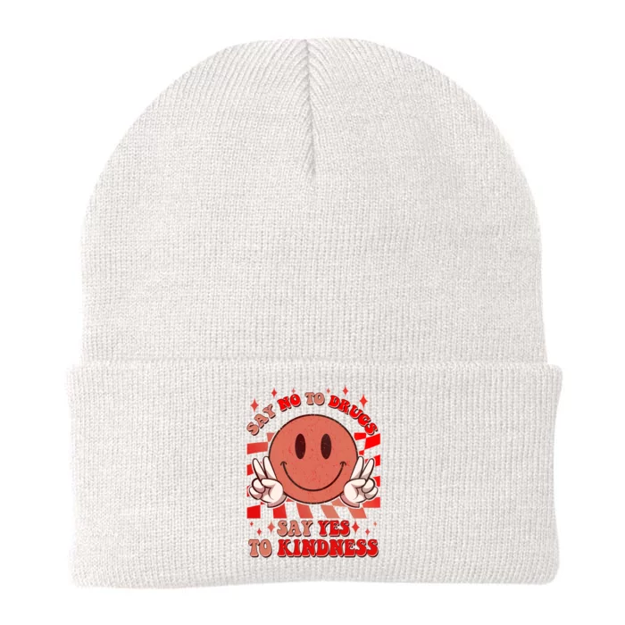 Retro Smiley Emoji Say No To Drugs Say Yes To Kindness Substance Abuse Awareness Knit Cap Winter Beanie