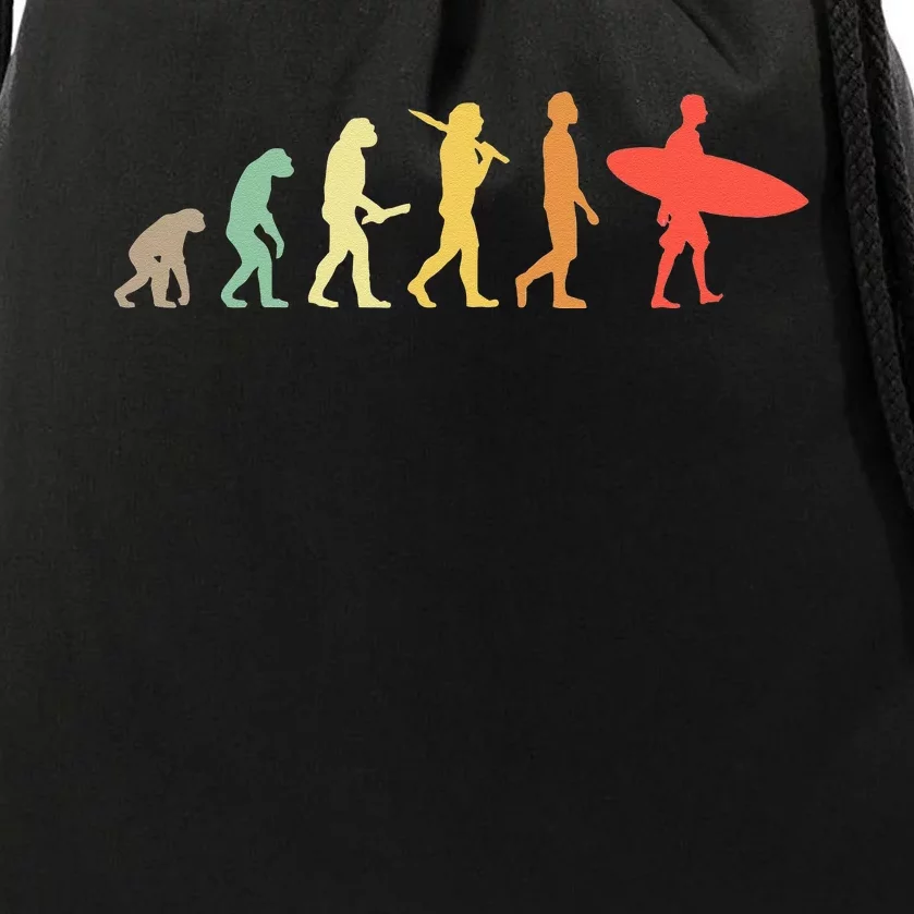 Retro Surfing Evolution Gift For Surfers Drawstring Bag