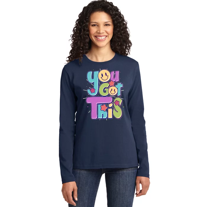 Retro Smiley Emoji You Got This Ladies Long Sleeve Shirt