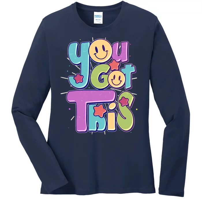 Retro Smiley Emoji You Got This Ladies Long Sleeve Shirt