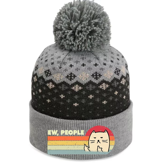 Retro Style Ew, People Funny Cat The Baniff Cuffed Pom Beanie