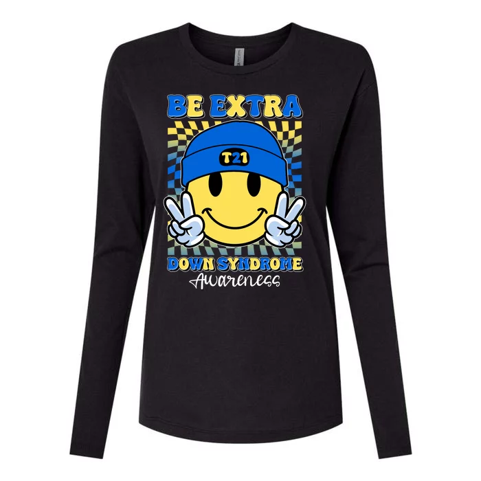 Retro Smiley Emoji Be Extra Down Syndrome Awareness Womens Cotton Relaxed Long Sleeve T-Shirt