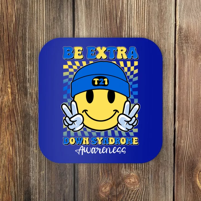 Retro Smiley Emoji Be Extra Down Syndrome Awareness Coaster