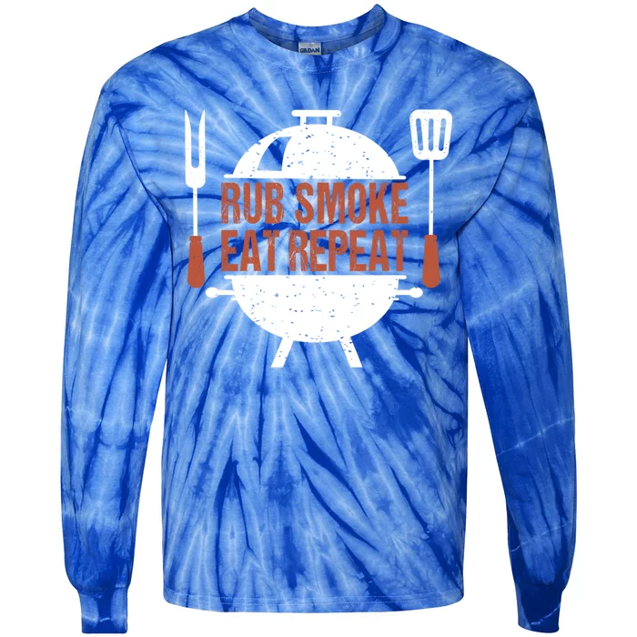 Rub Smoke Eat Repeat Bbq Grill Barbecue Gift Tie-Dye Long Sleeve Shirt