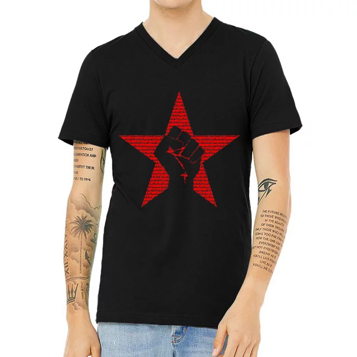 Ratm Star Fist Funny V-Neck T-Shirt