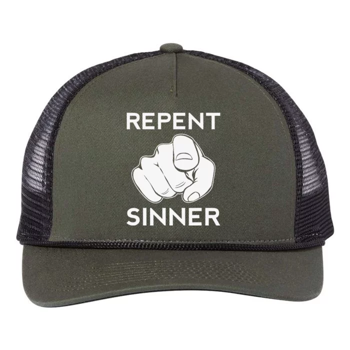 Repent Sinner Funny Christian Bible Jesus Lord Savior Reject Retro Rope Trucker Hat Cap