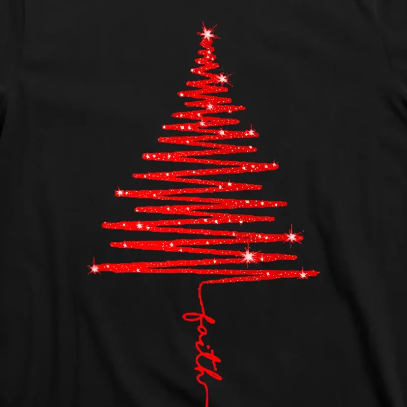 Red Sparkling Faith Christmas Tree T-Shirt