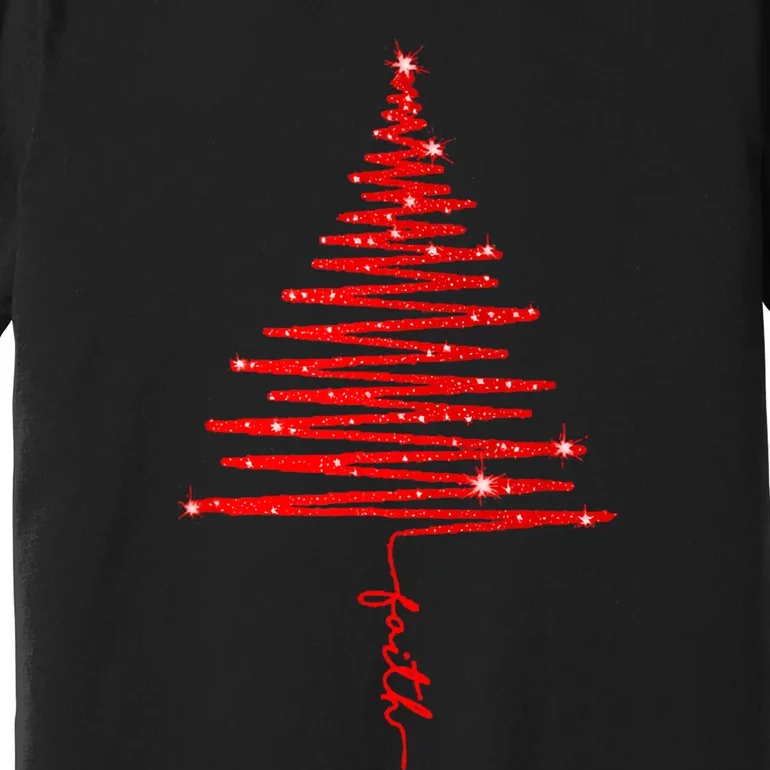 Red Sparkling Faith Christmas Tree Premium T-Shirt