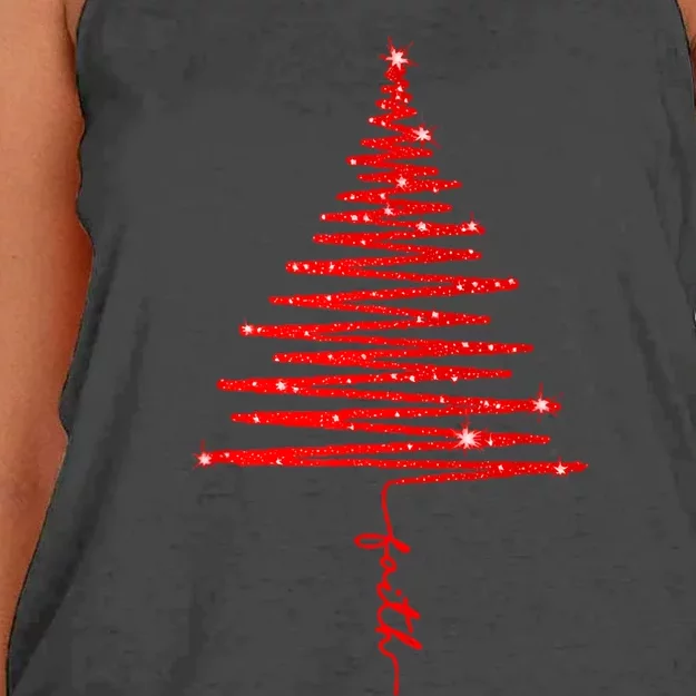 Red Sparkling Faith Christmas Tree Women's Knotted Racerback Tank