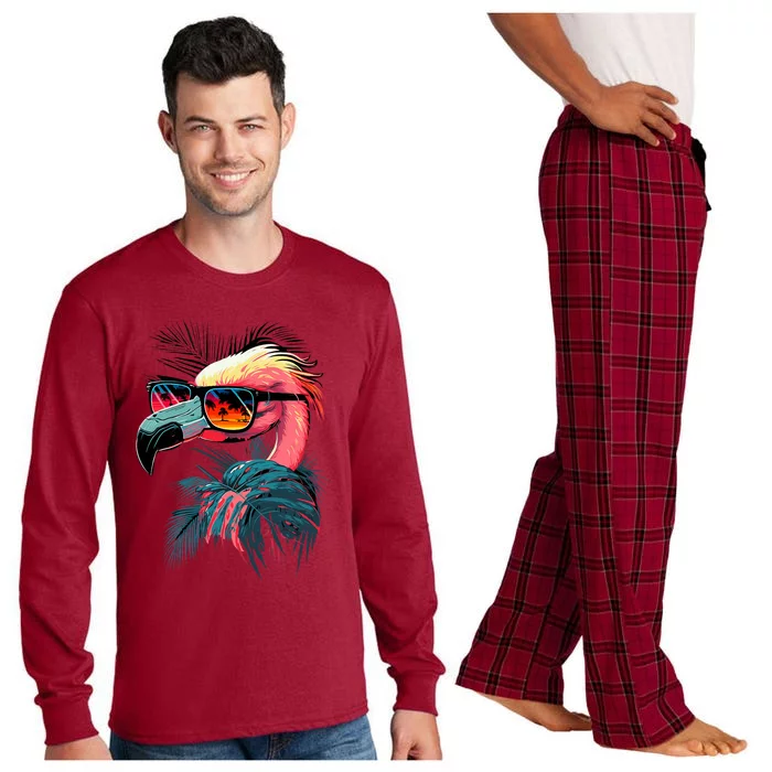 Retro Sunglasses Flamingo Funny Flamingo Long Sleeve Pajama Set