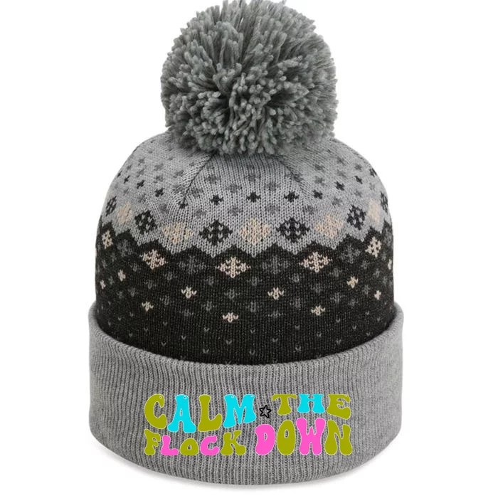 Retro Sassy Flamingo , Calm The Fl The Baniff Cuffed Pom Beanie