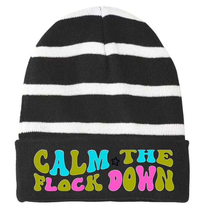 Retro Sassy Flamingo , Calm The Fl Striped Beanie with Solid Band