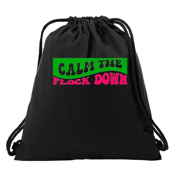 Retro Sassy Flamingo , Calm The Fl Drawstring Bag