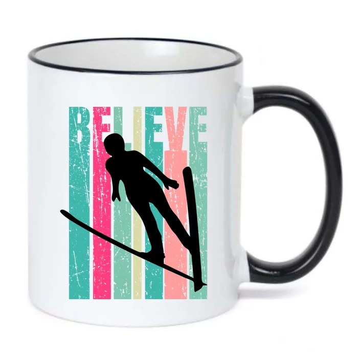 Retro Slalom Female Skier Skiing Jumping Alpine Ski Gift Black Color Changing Mug