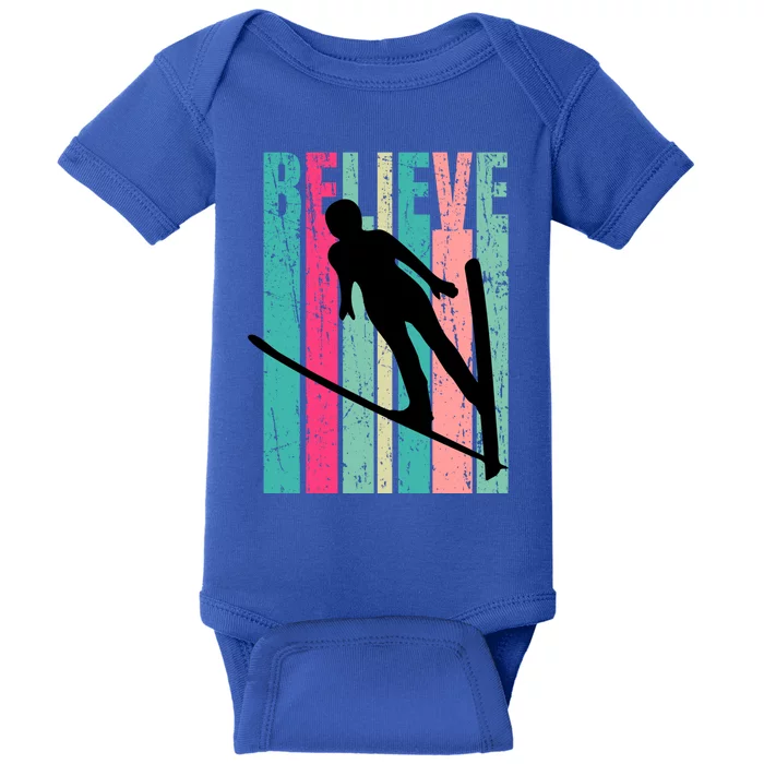 Retro Slalom Female Skier Skiing Jumping Alpine Ski Gift Baby Bodysuit